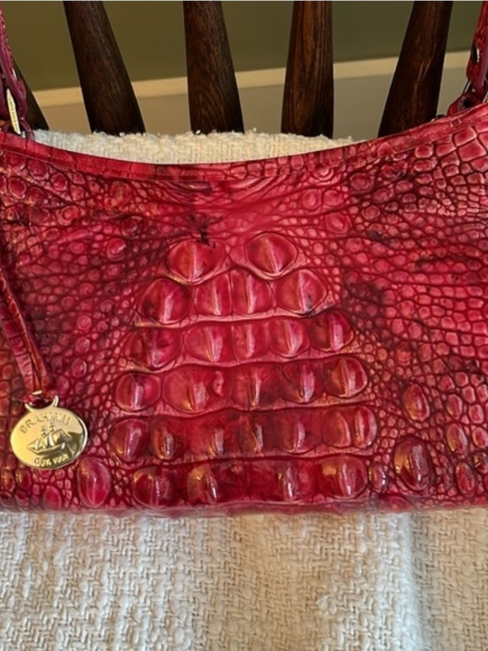 Brahmin Deep Red Croc-Embossed Shoulder Bag - Picture 2 of 5